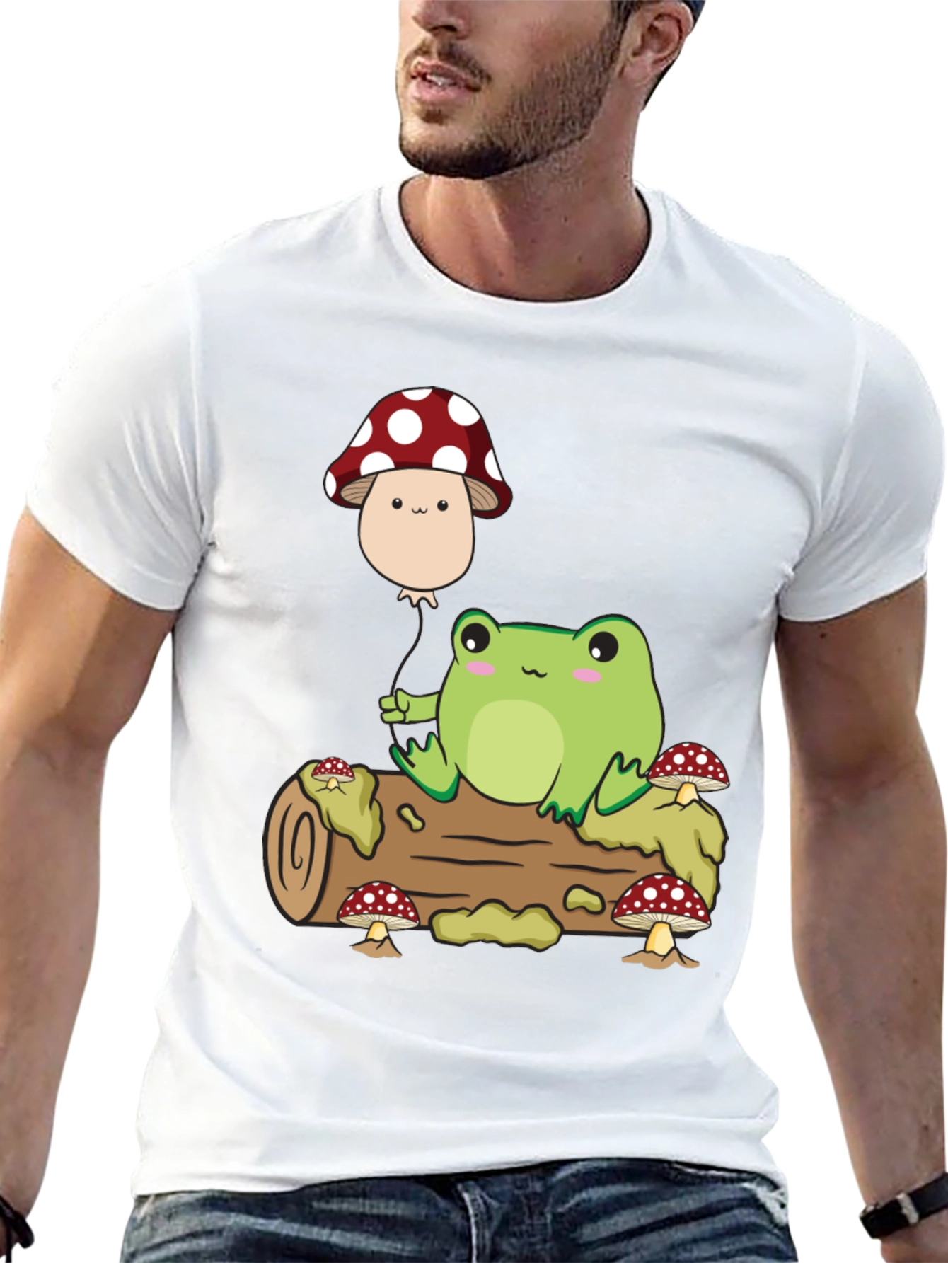Cute Frog & Mushroom Balloon Graphic T-Shirt