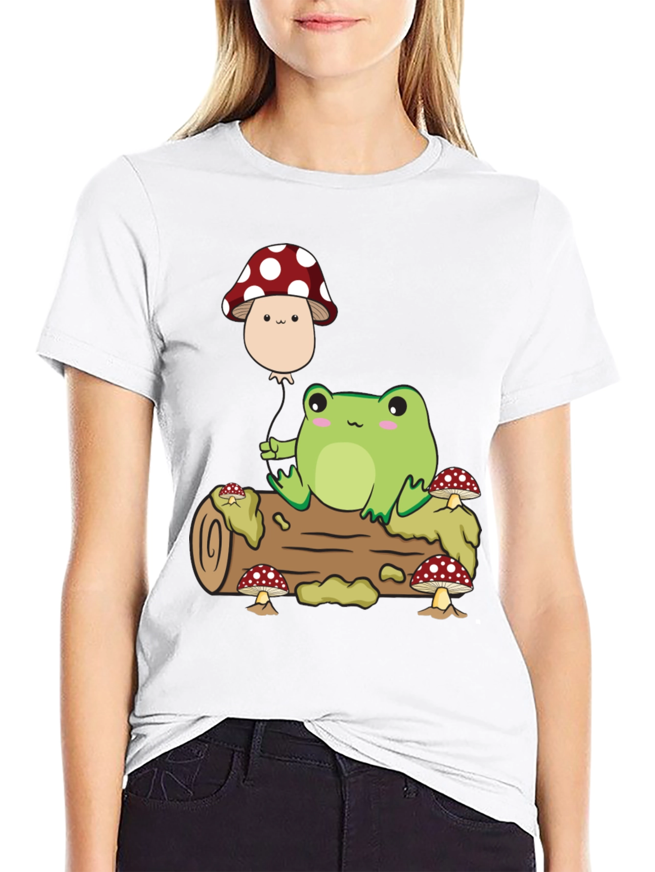 Cute Frog & Mushroom Balloon Graphic T-Shirt