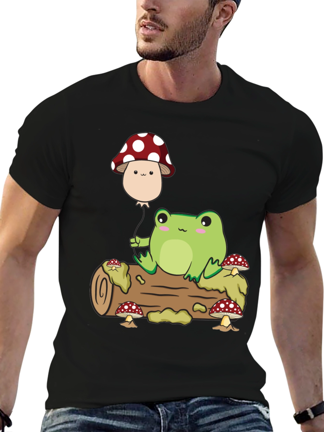 Cute Frog & Mushroom Balloon Graphic T-Shirt
