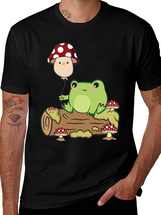 Cute Frog & Mushroom Balloon Graphic T-Shirt
