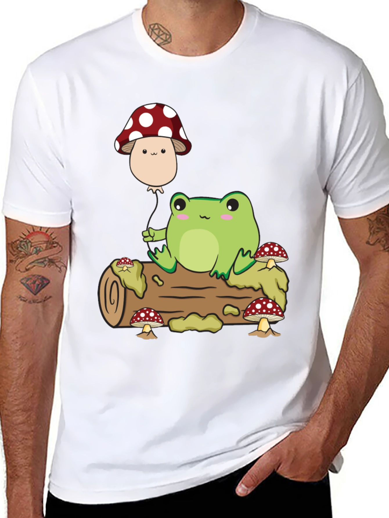 Cute Frog & Mushroom Balloon Graphic T-Shirt