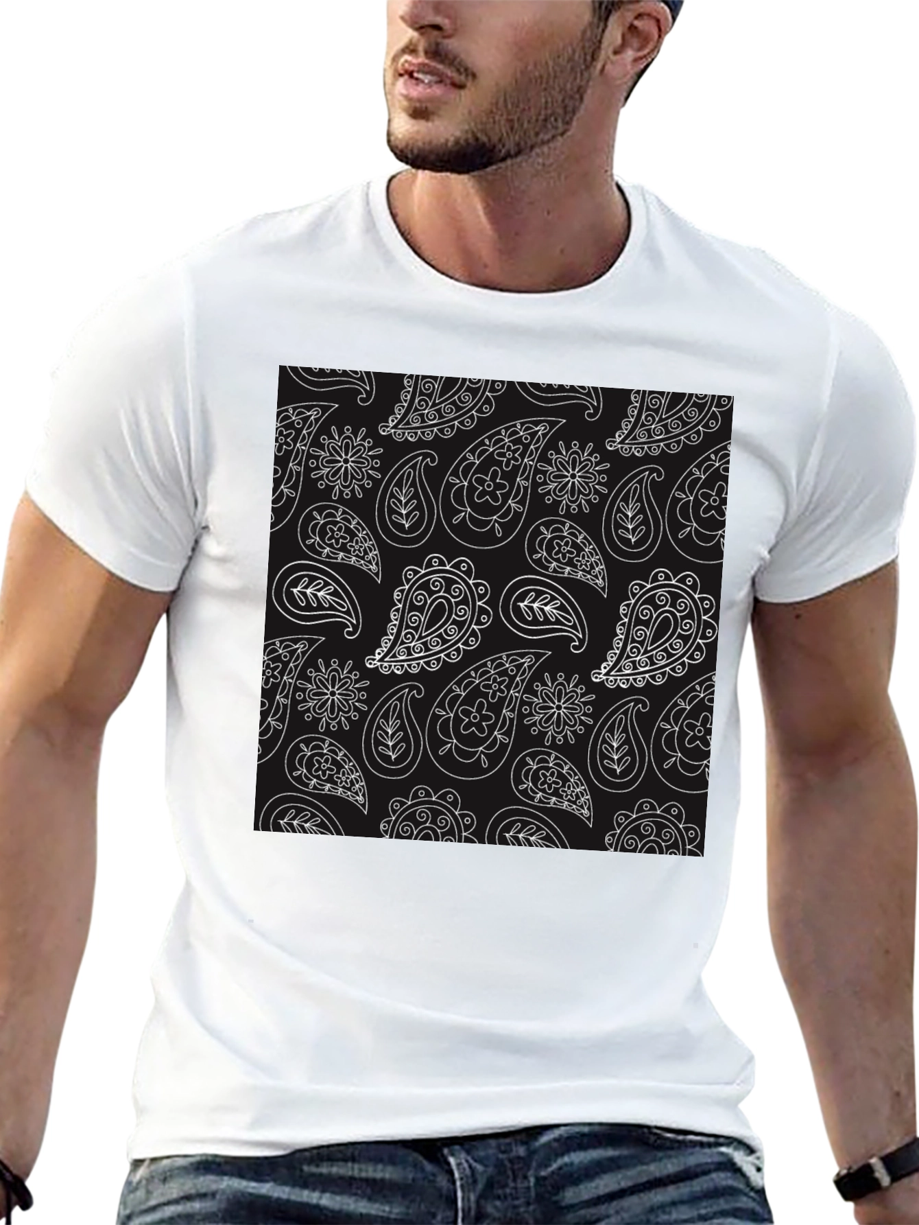 Stylish Black Paisley Pattern T-Shirt