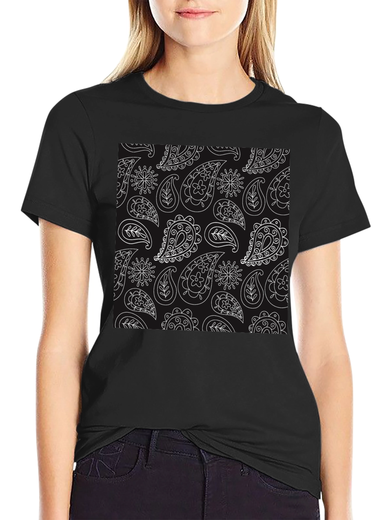 Stylish Black Paisley Pattern T-Shirt