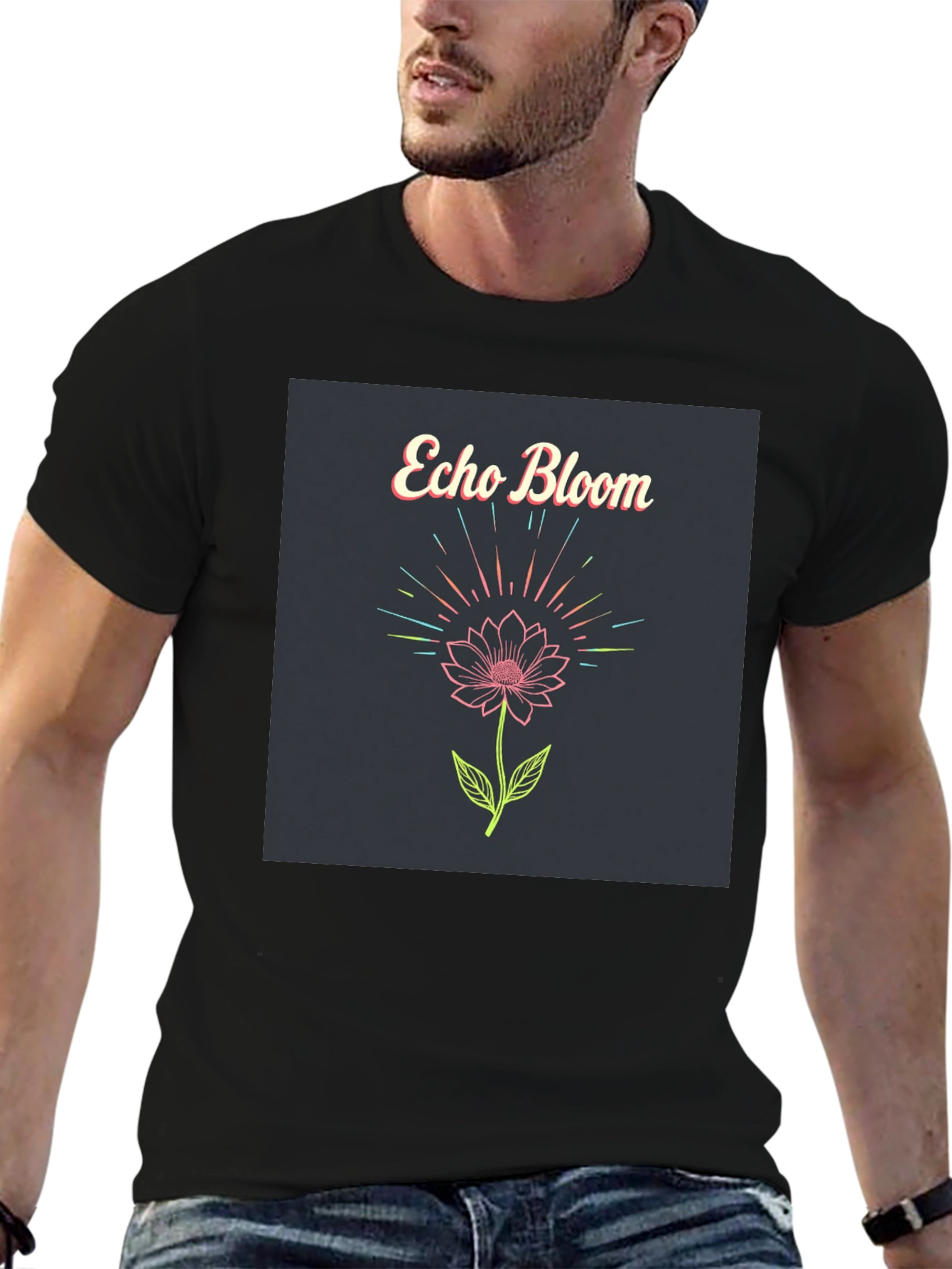 Echo Bloom Graphic Print Black T-Shirt