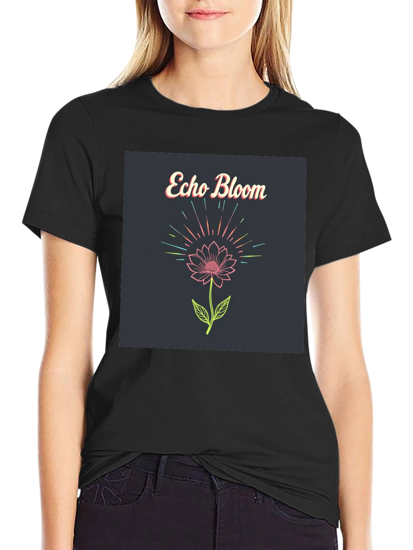 Echo Bloom Graphic Print Black T-Shirt