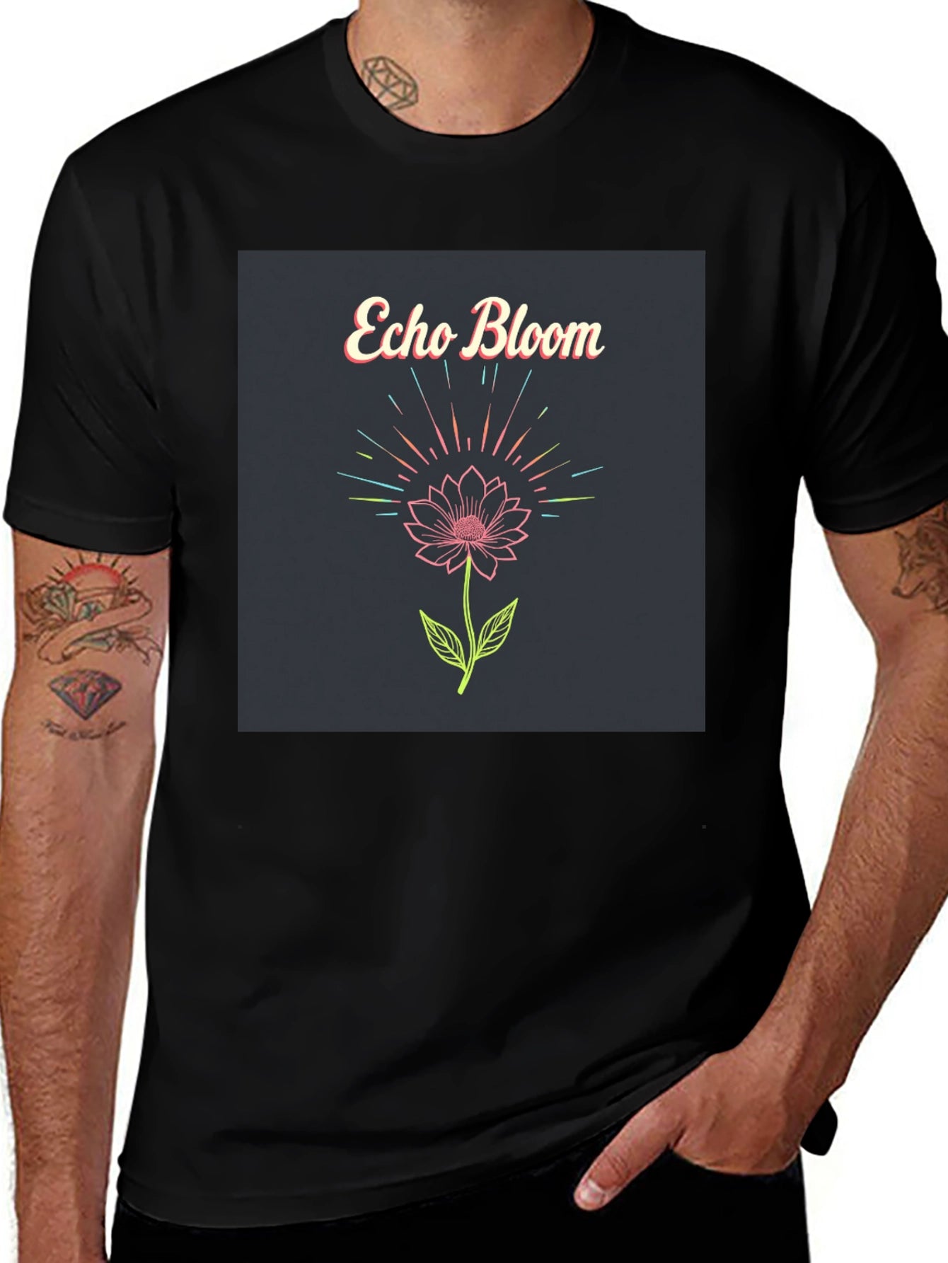 Echo Bloom Graphic Print Black T-Shirt