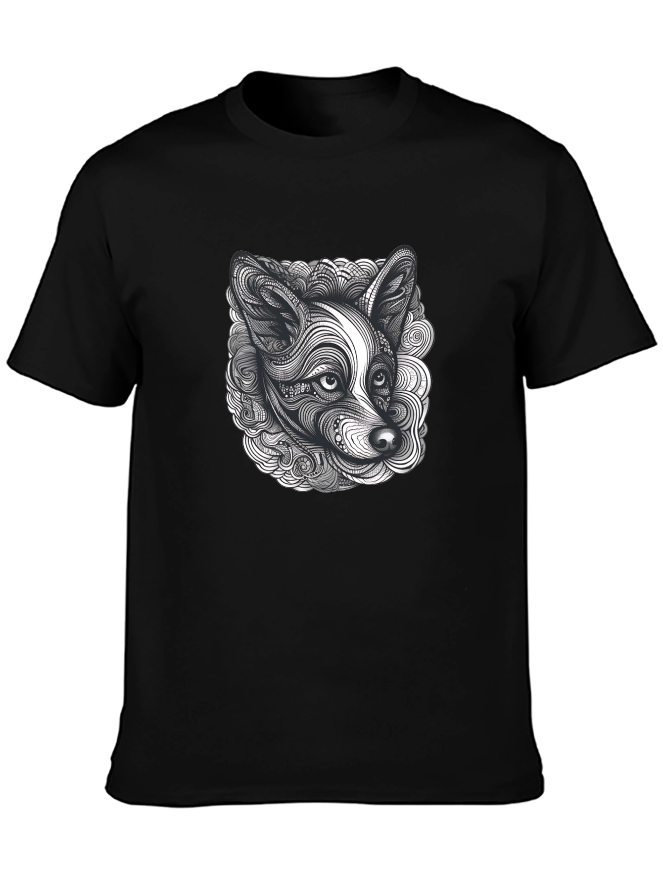 Abstract Dog Print Black T-Shirt