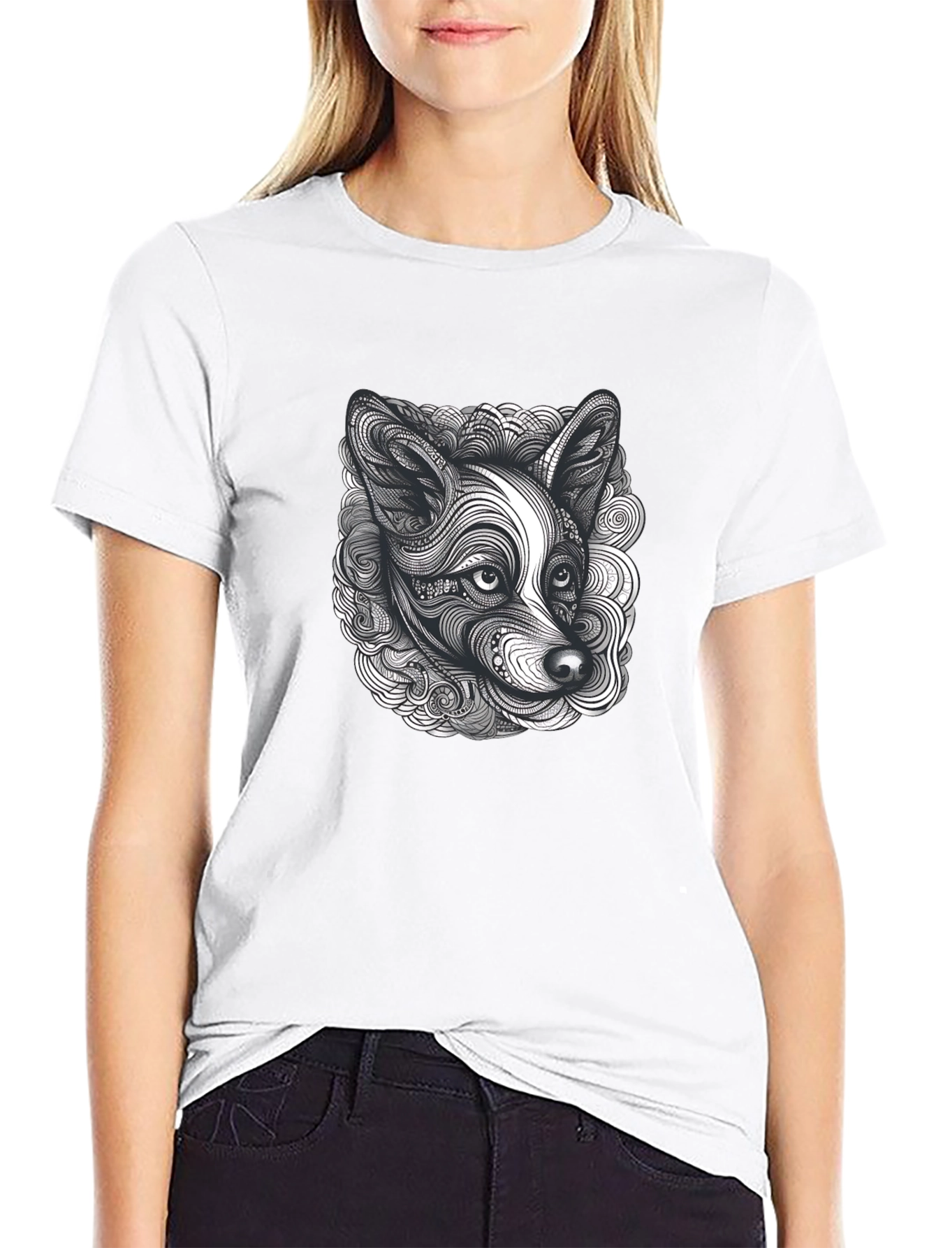 Abstract Dog Print Black T-Shirt