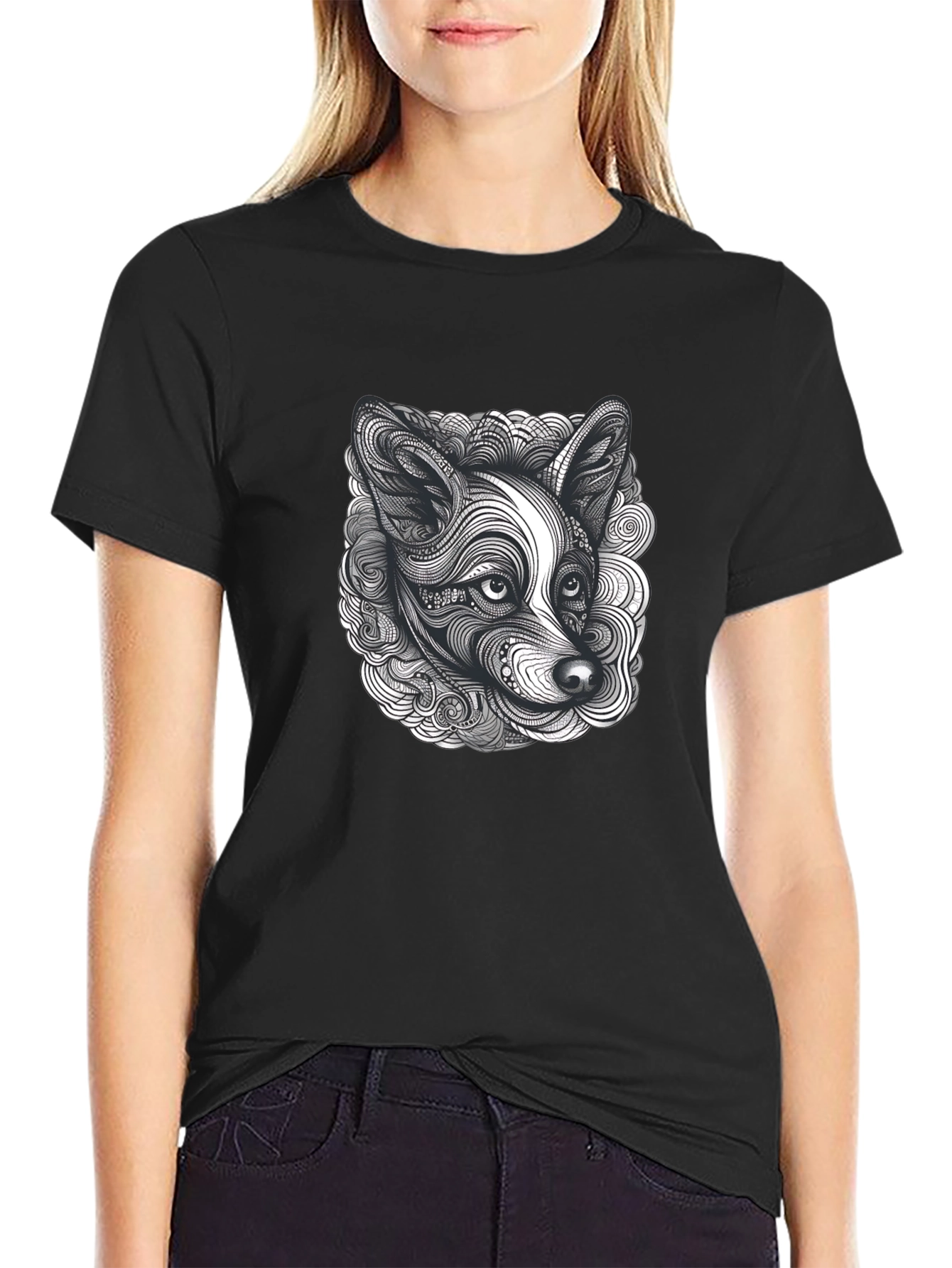 Abstract Dog Print Black T-Shirt