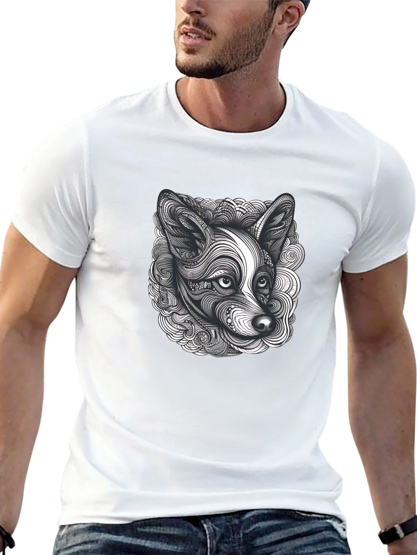 Abstract Dog Print Black T-Shirt