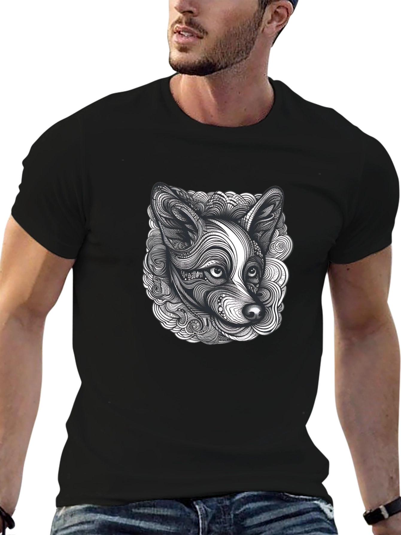 Abstract Dog Print Black T-Shirt