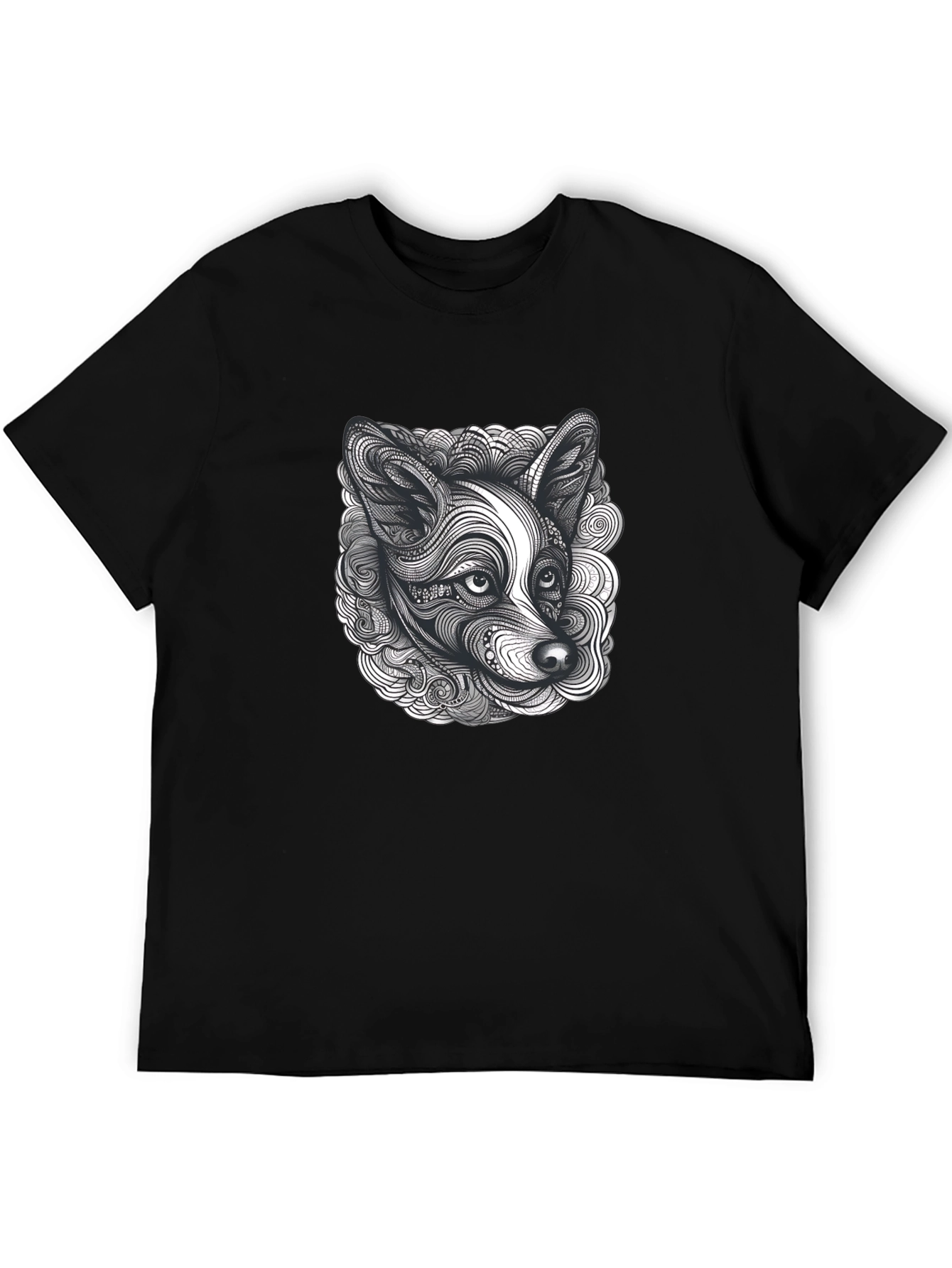 Abstract Dog Print Black T-Shirt