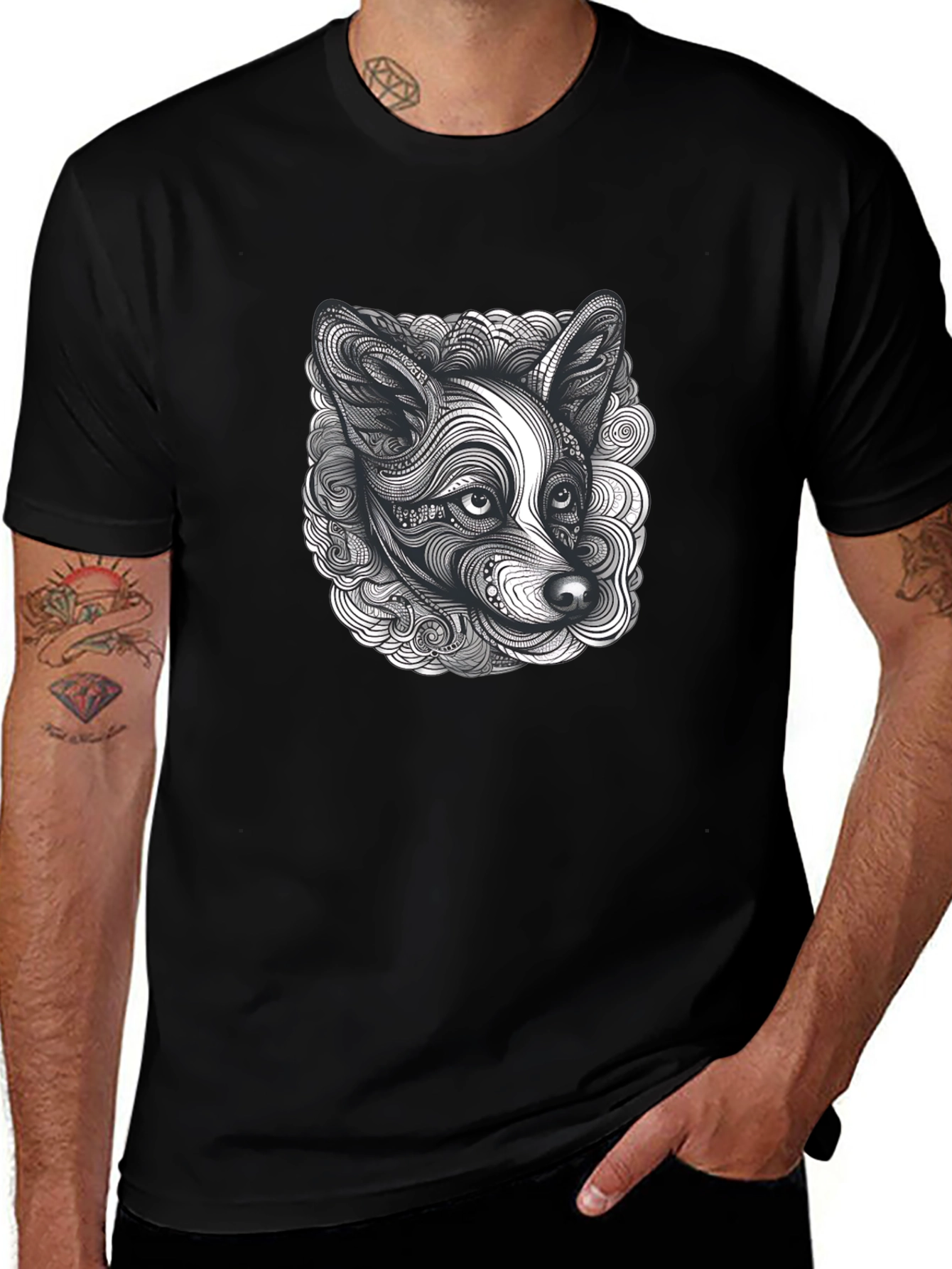 Abstract Dog Print Black T-Shirt
