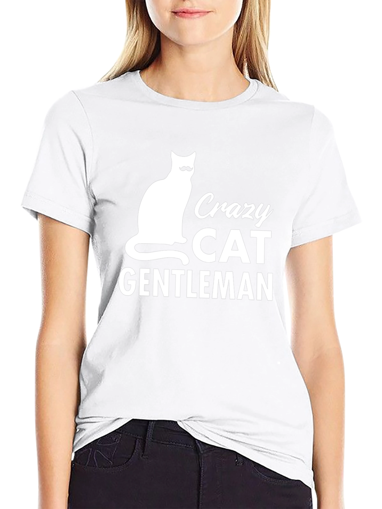 Crazy Cat Gentleman Graphic T-Shirt Black Mens