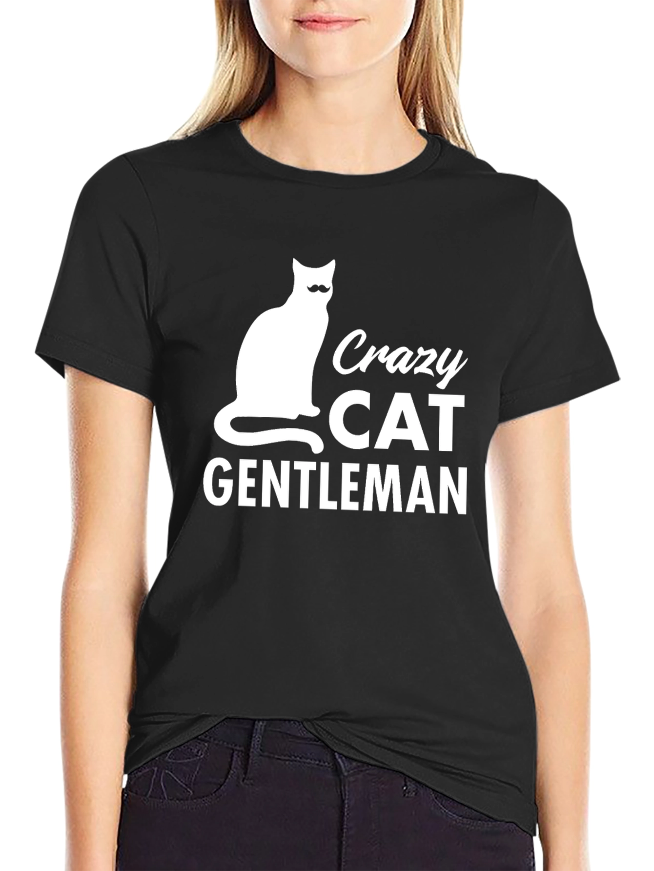 Crazy Cat Gentleman Graphic T-Shirt Black Mens