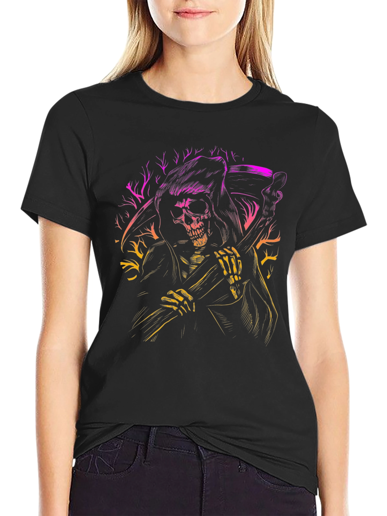 Grim Reaper Graphic Tee - Death Scythe Skeleton T-Shirt