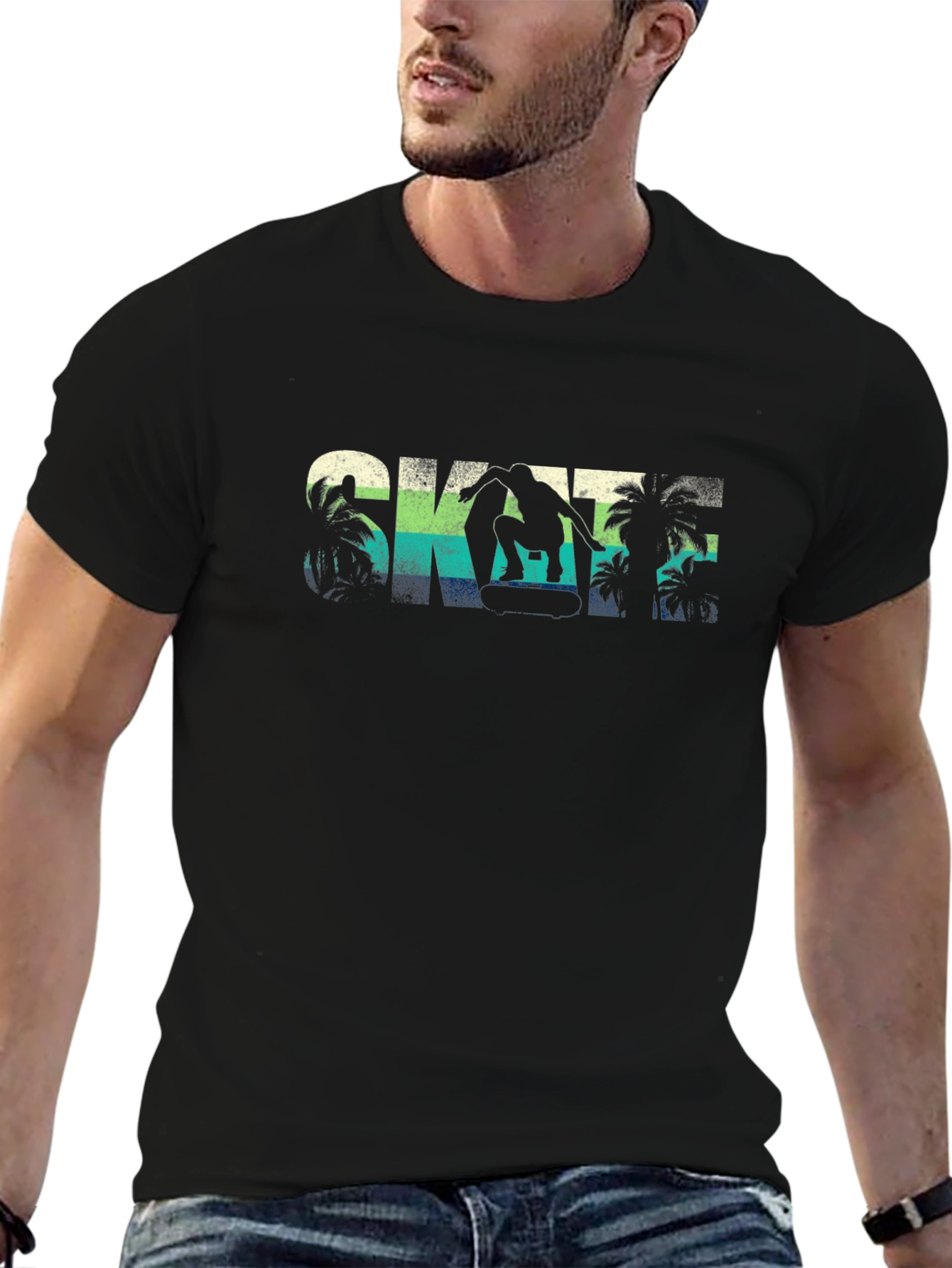 Skateboarding Tee - Retro Palm Design