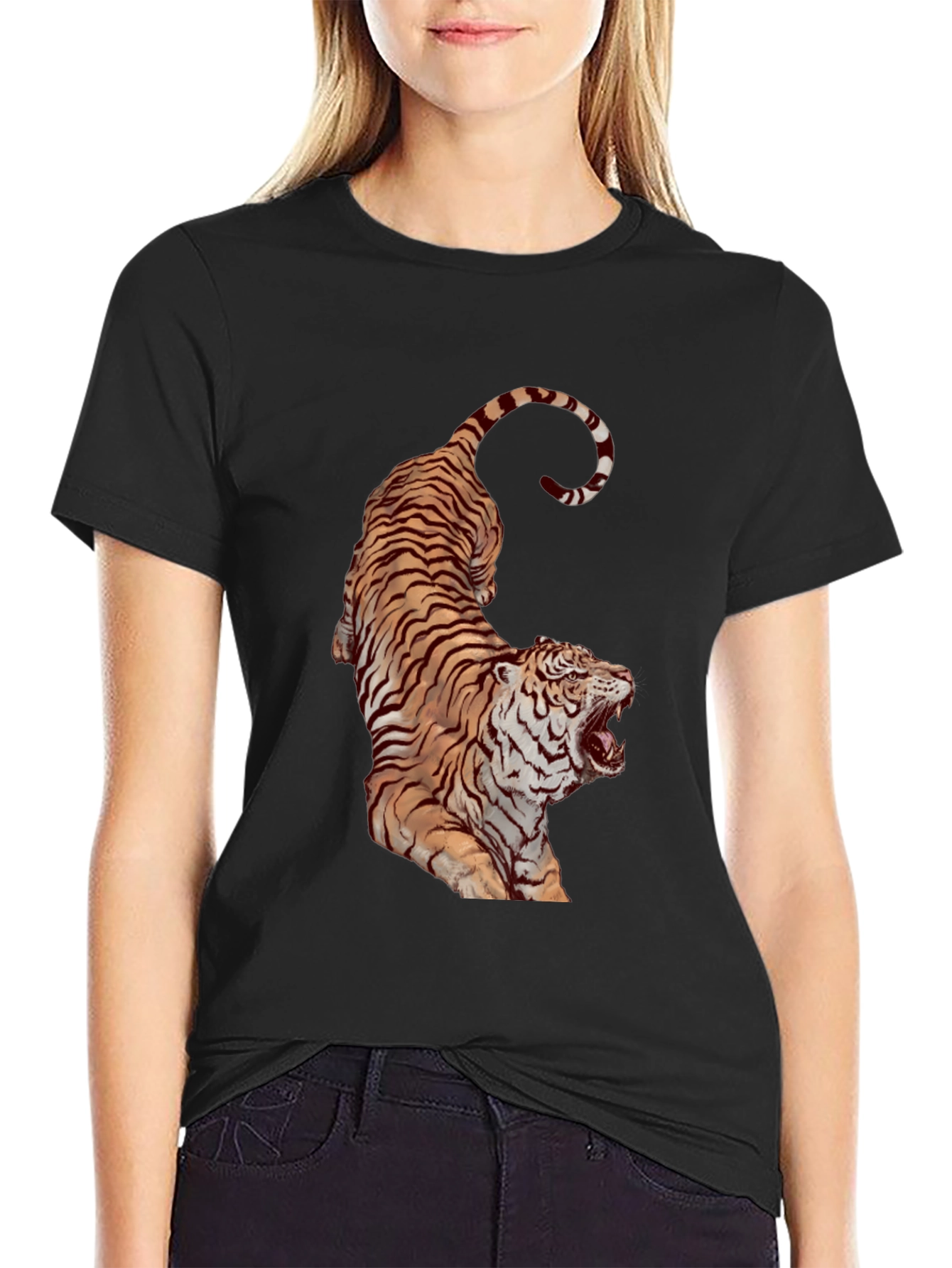 Tiger Graphic Print Black T-Shirt