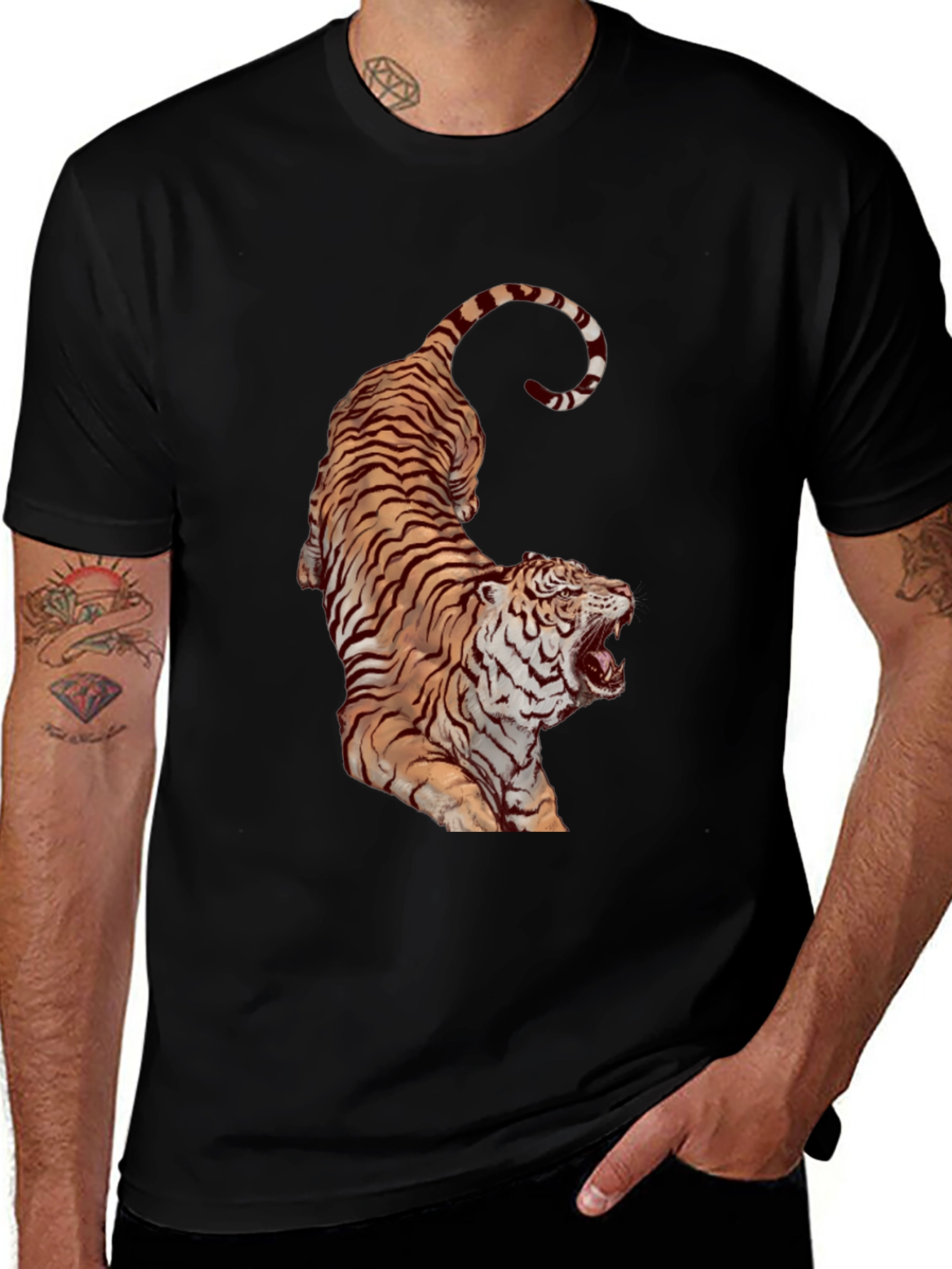 Tiger Graphic Print Black T-Shirt