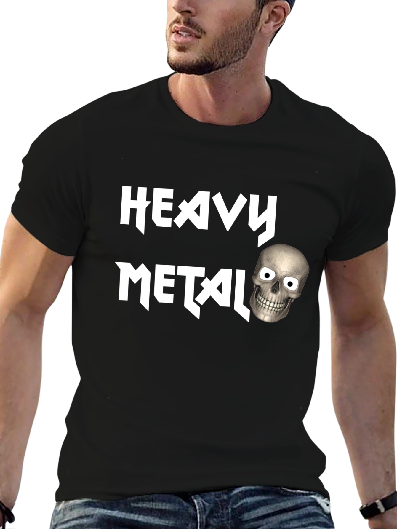 Heavy Metal Skull Graphic Black T-Shirt
