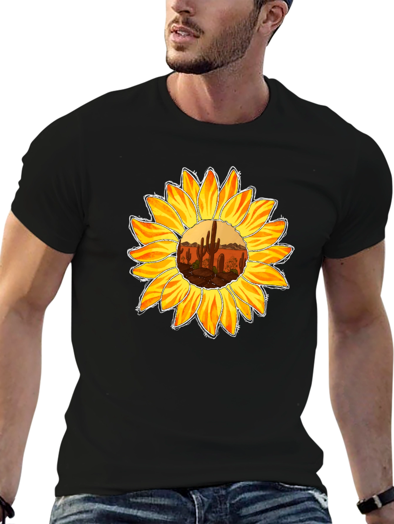 Sunflower Desert Graphic Tee - Unisex Black T-Shirt