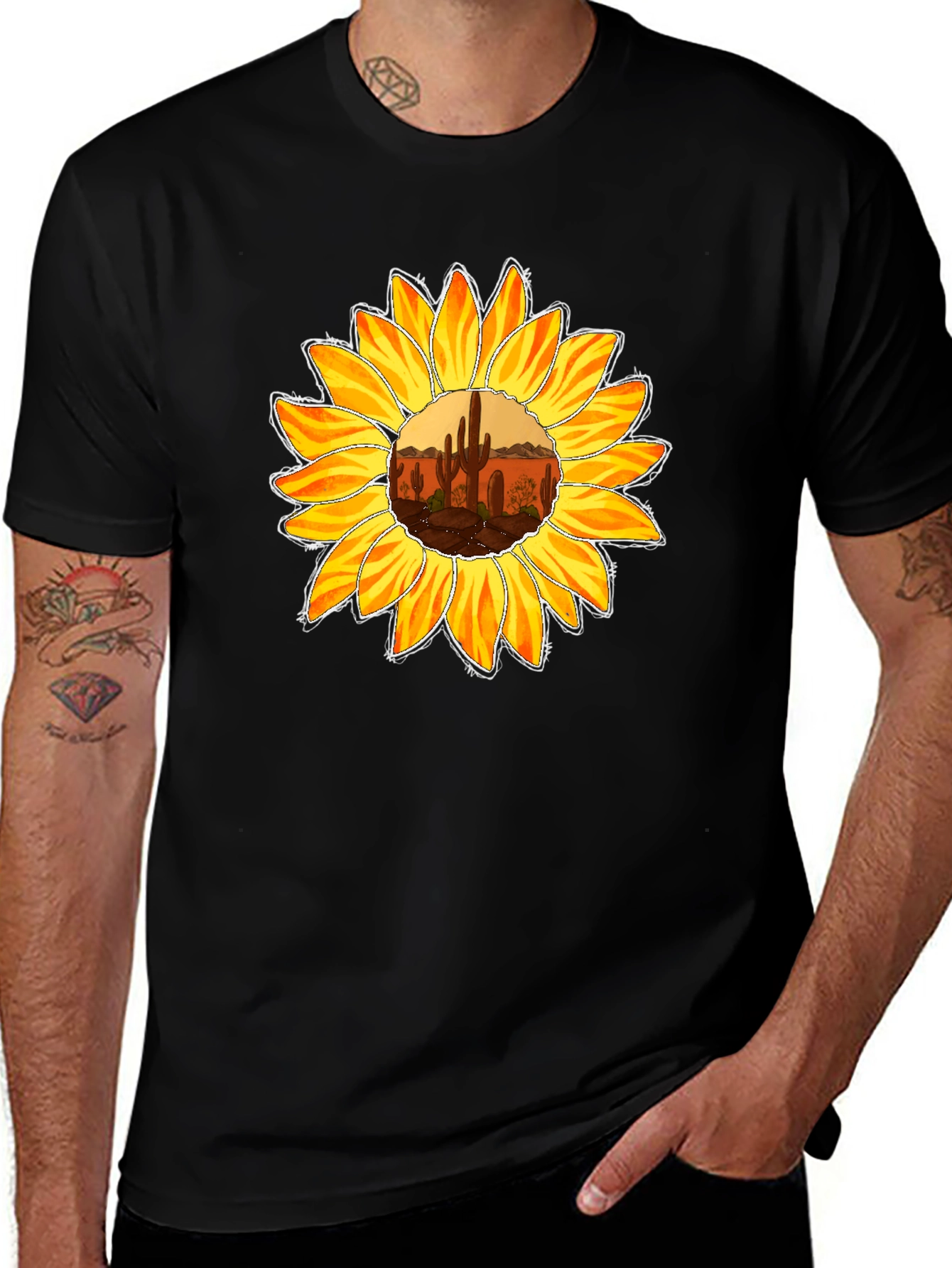 Sunflower Desert Graphic Tee - Unisex Black T-Shirt