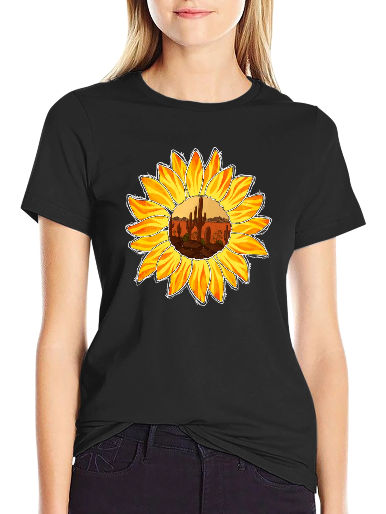 Sunflower Desert Graphic Tee - Unisex Black T-Shirt