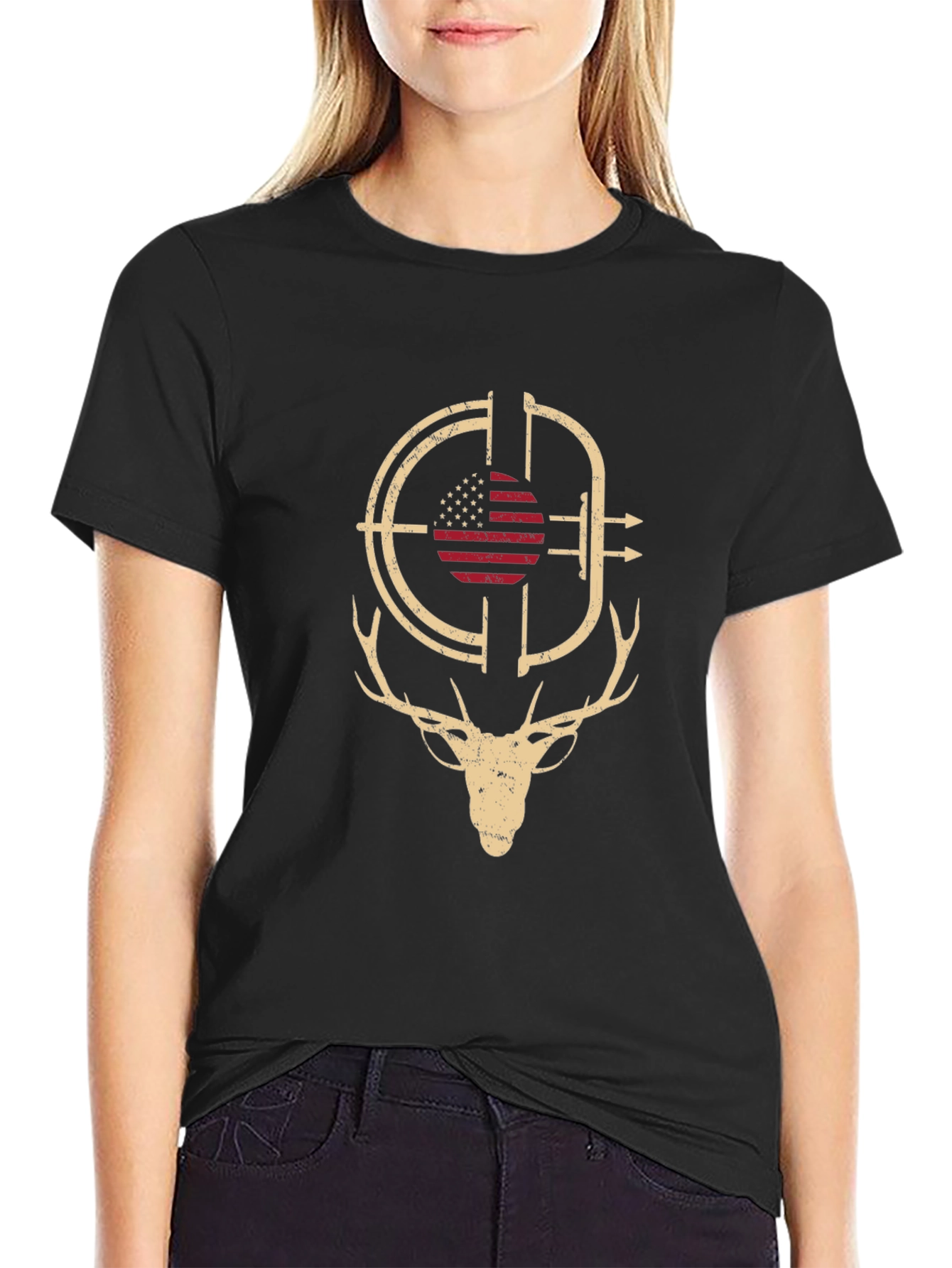 Deer Hunting Target USA Flag Graphic T-Shirt