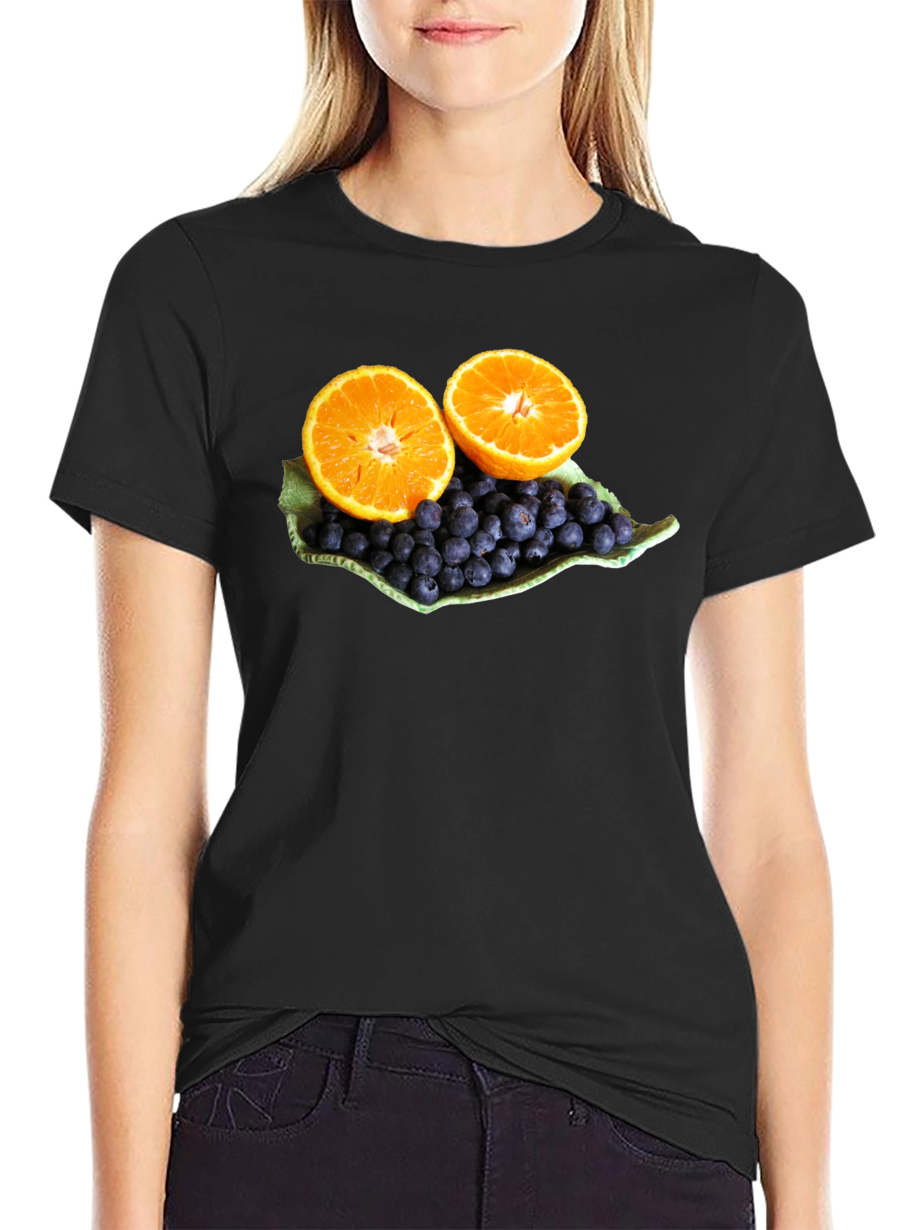 Fruitful Graphic Tee: Orange & Blueberry Design
