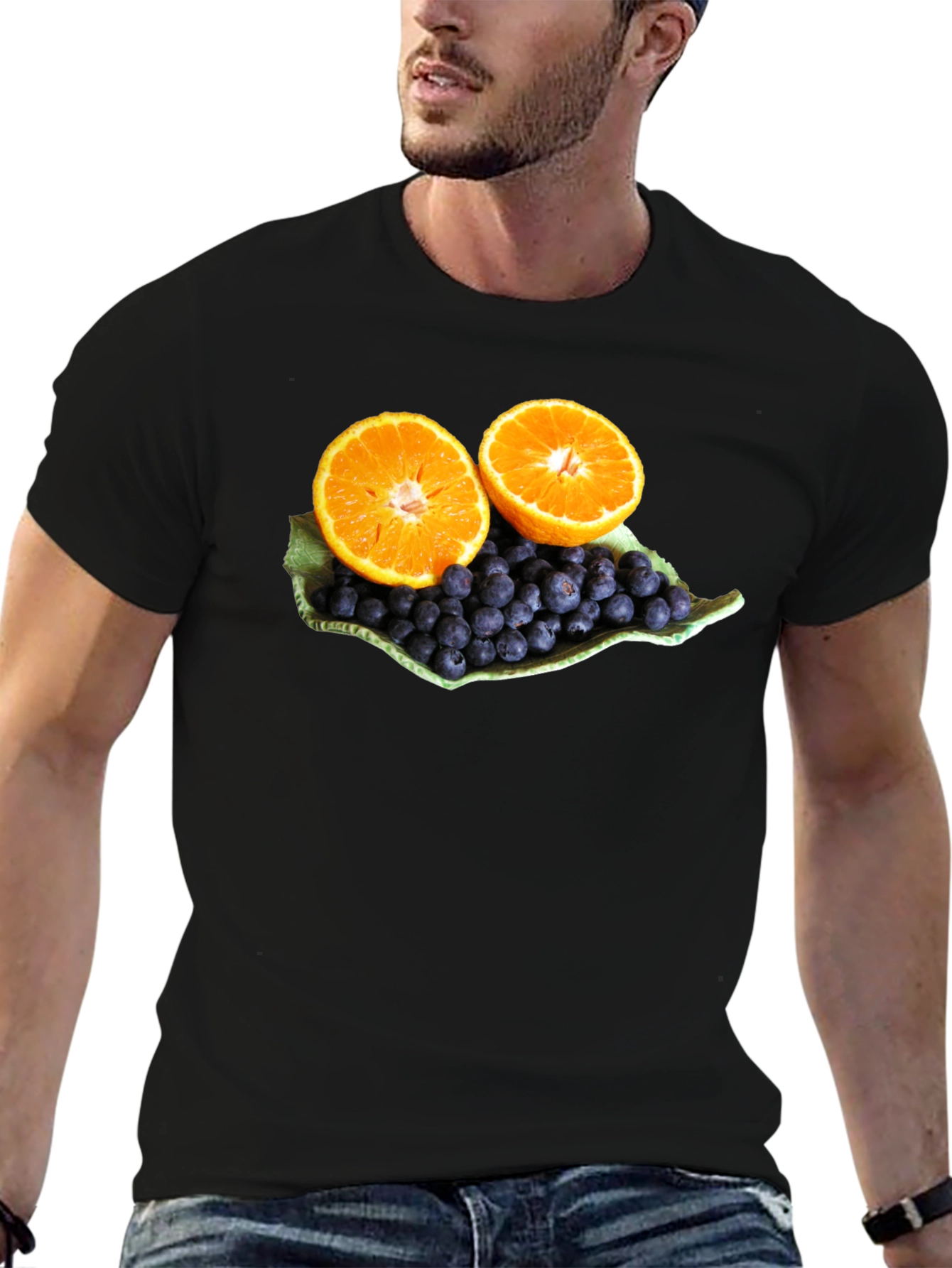 Fruitful Graphic Tee: Orange & Blueberry Design