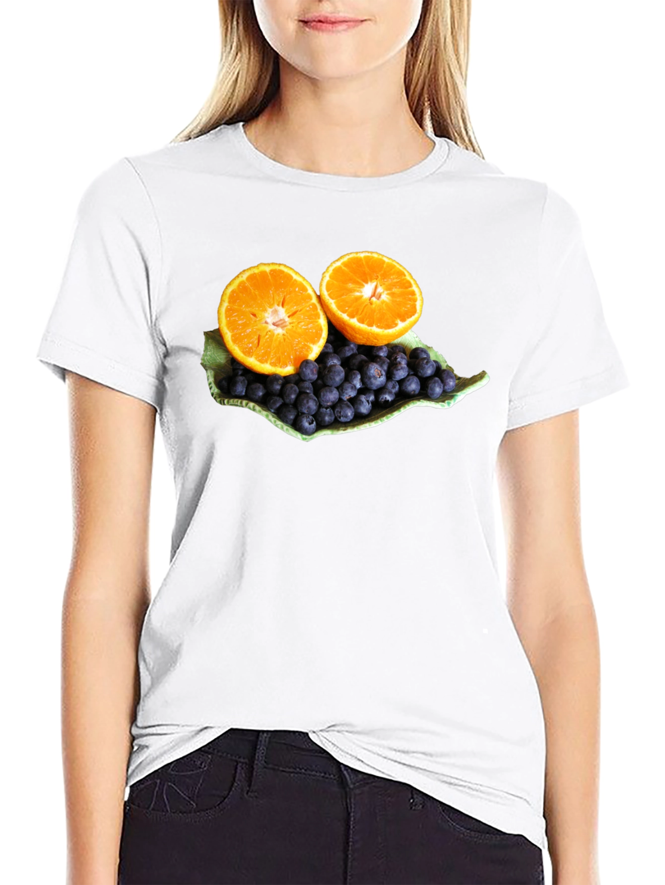 Fruitful Graphic Tee: Orange & Blueberry Design