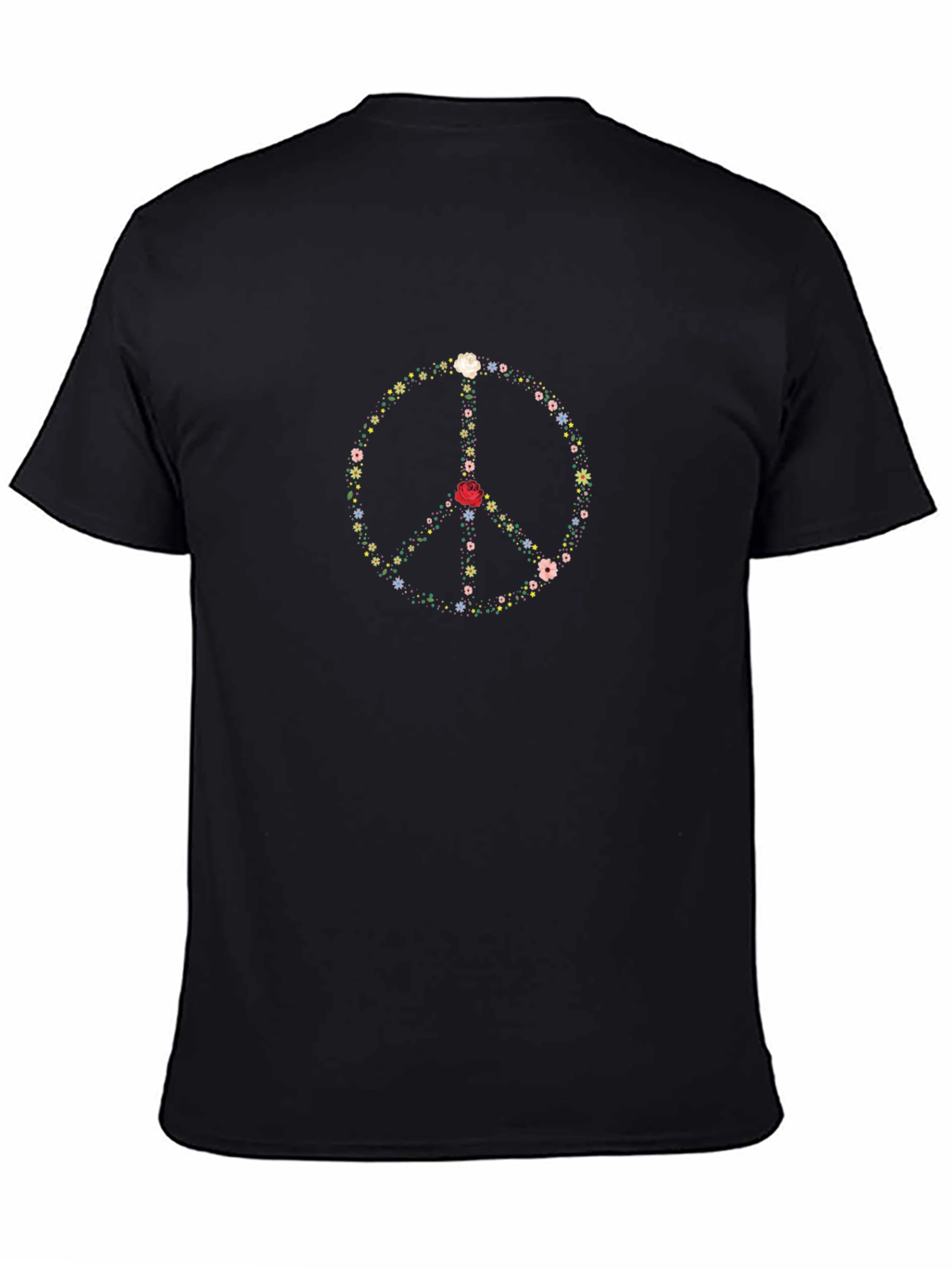 Floral Peace Sign Black T-Shirt