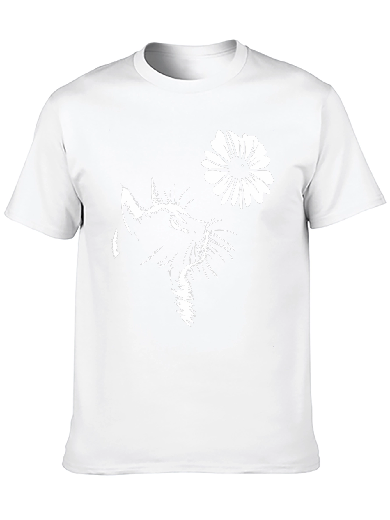 Cat & Flower Graphic T-Shirt - Stylish Black Tee