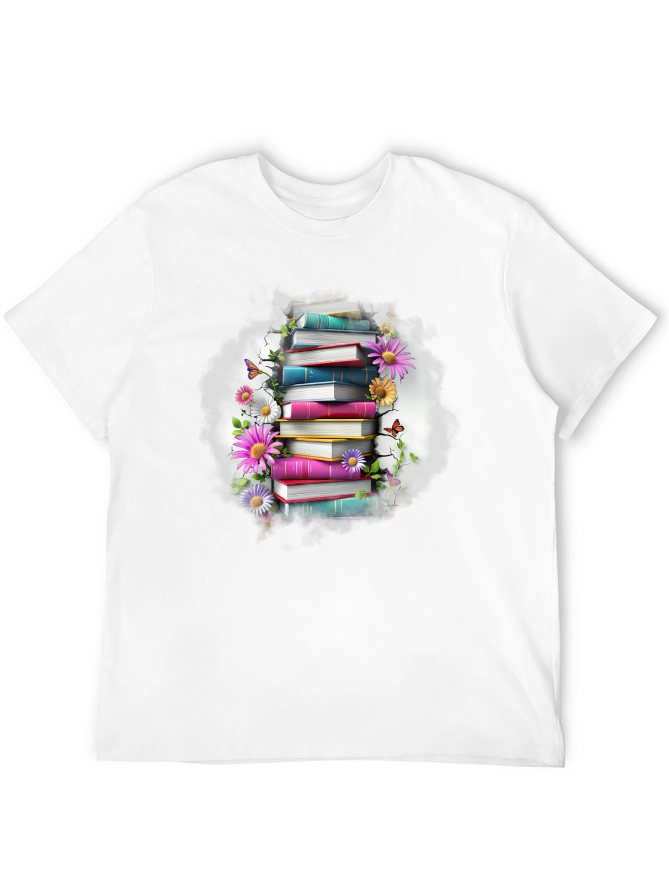 Book Stack & Floral T-Shirt - Unique Design