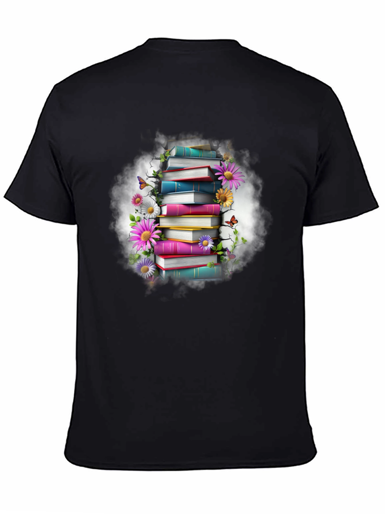 Book Stack & Floral T-Shirt - Unique Design