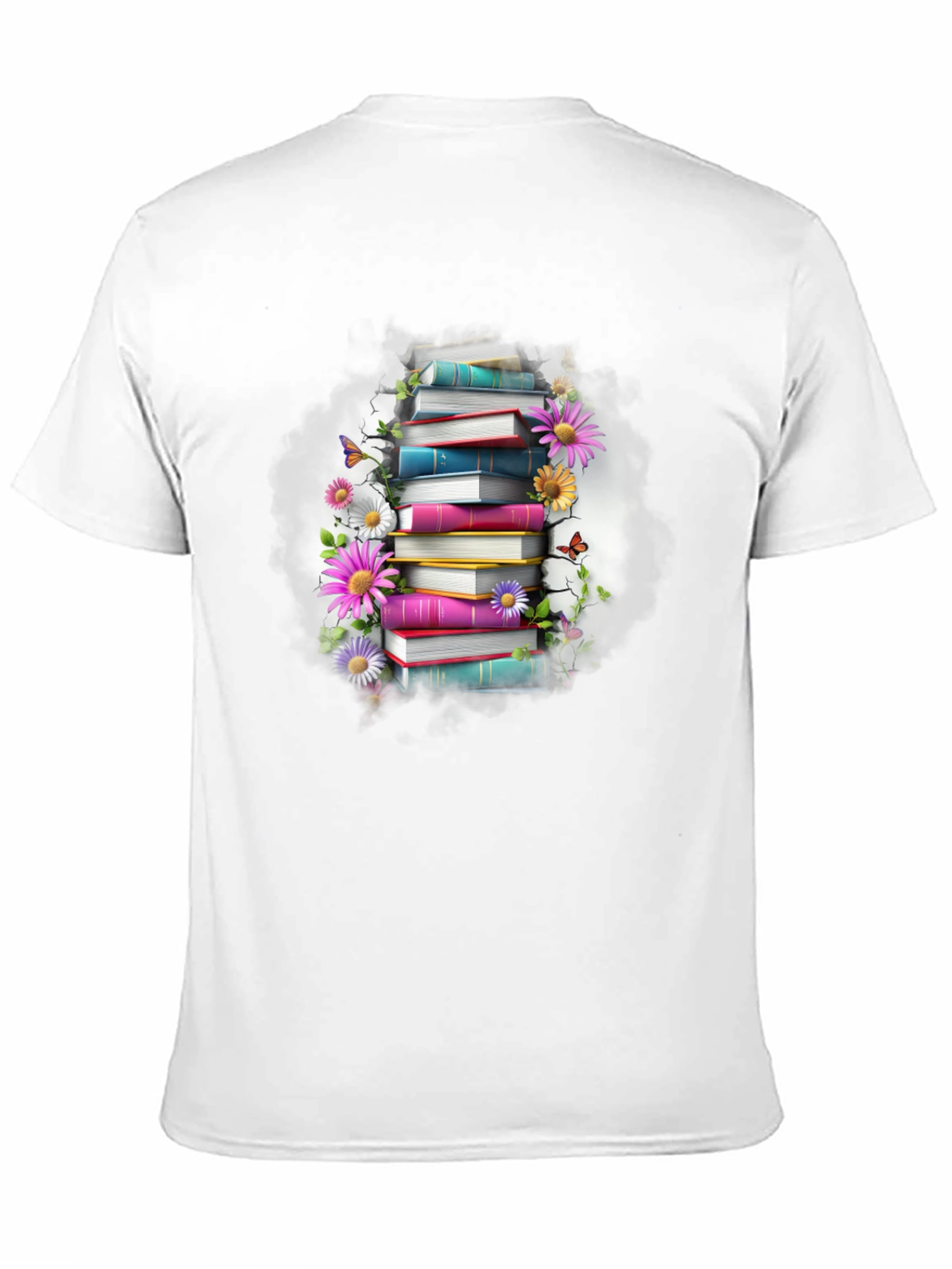 Book Stack & Floral T-Shirt - Unique Design