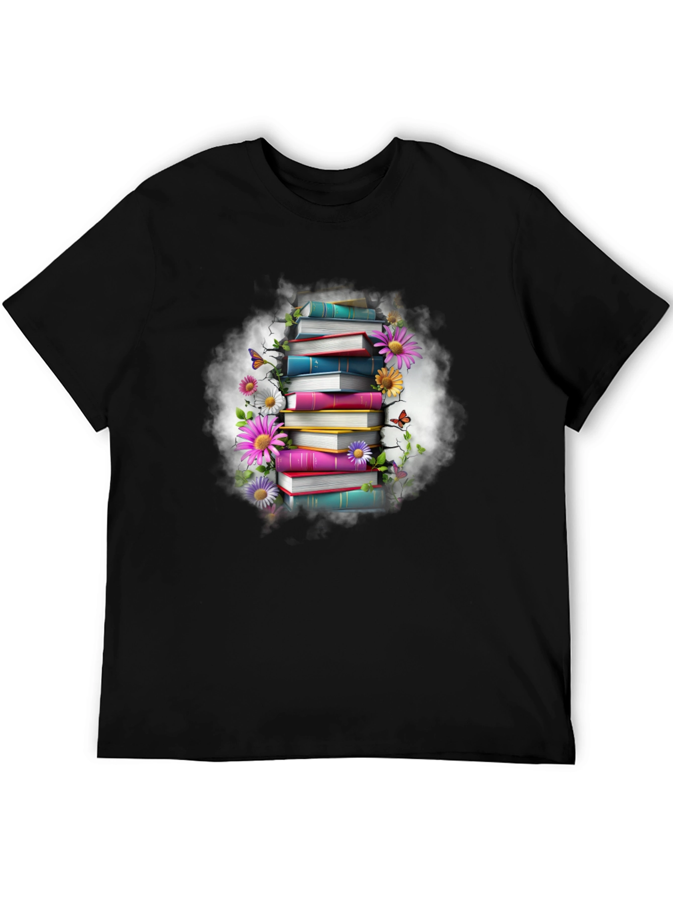 Book Stack & Floral T-Shirt - Unique Design