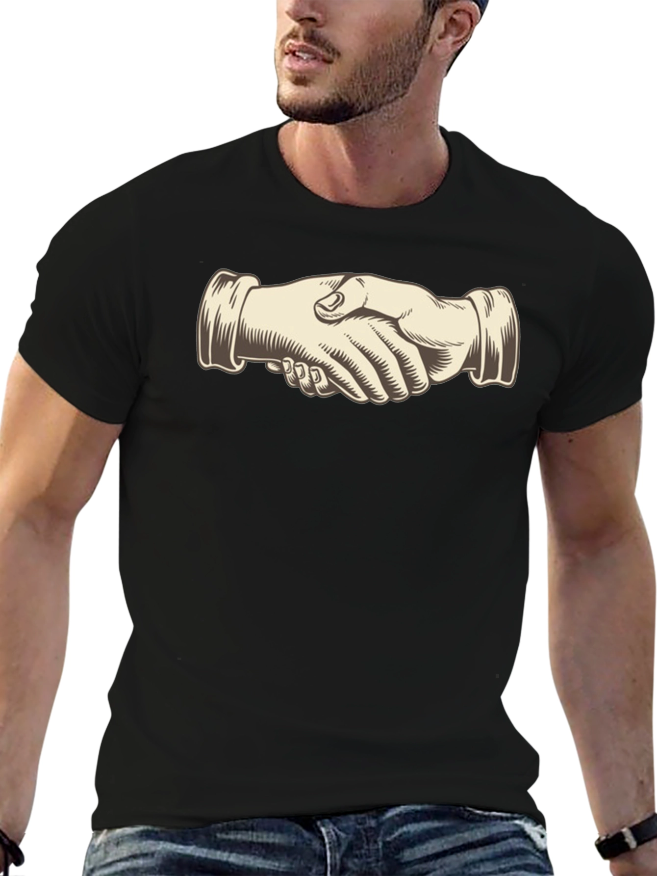 Handshake Graphic Black T-Shirt - Stylish Casual Wear