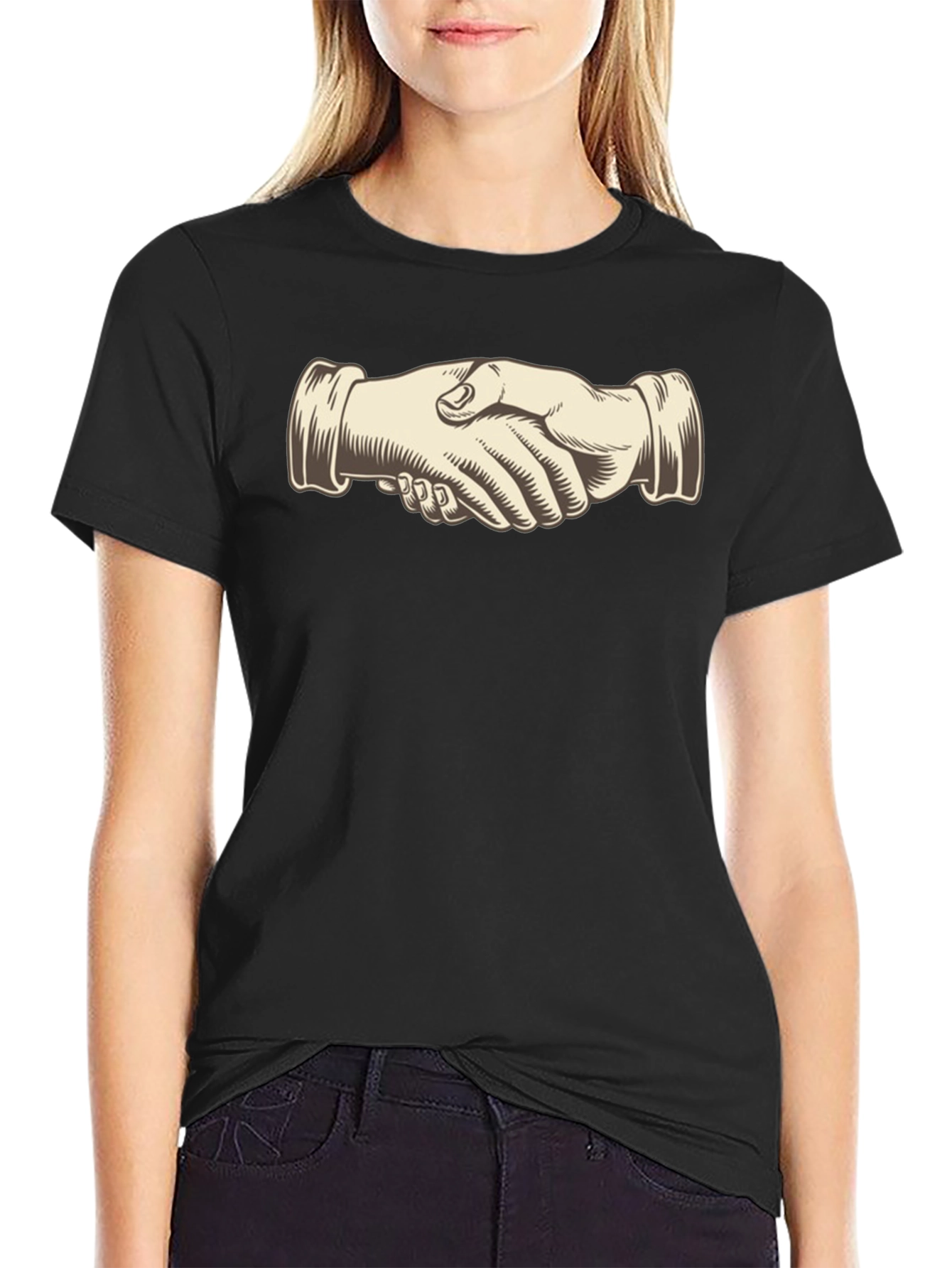 Handshake Graphic Black T-Shirt - Stylish Casual Wear