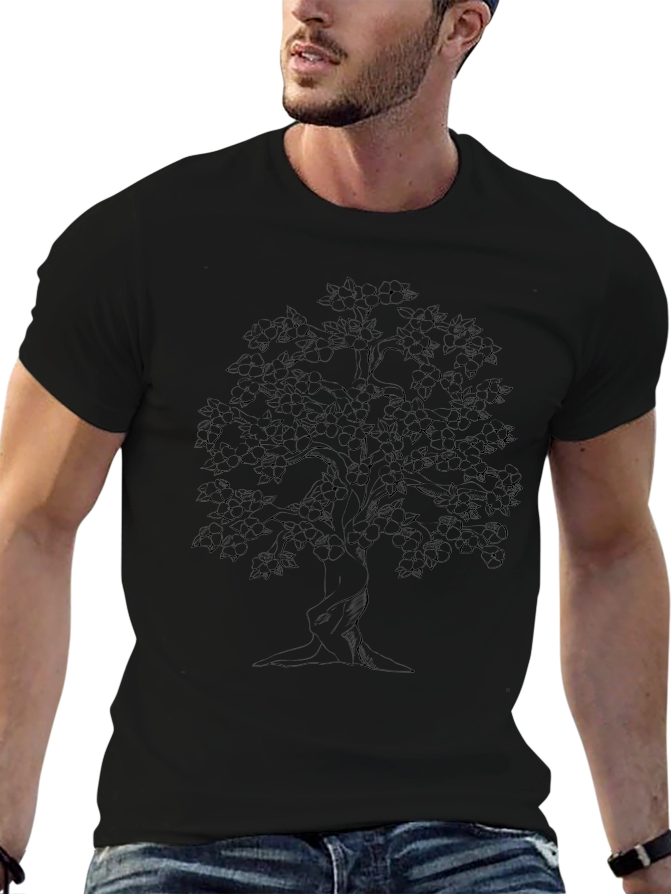 Nature Tree Graphic Tee - Black Cotton Blend