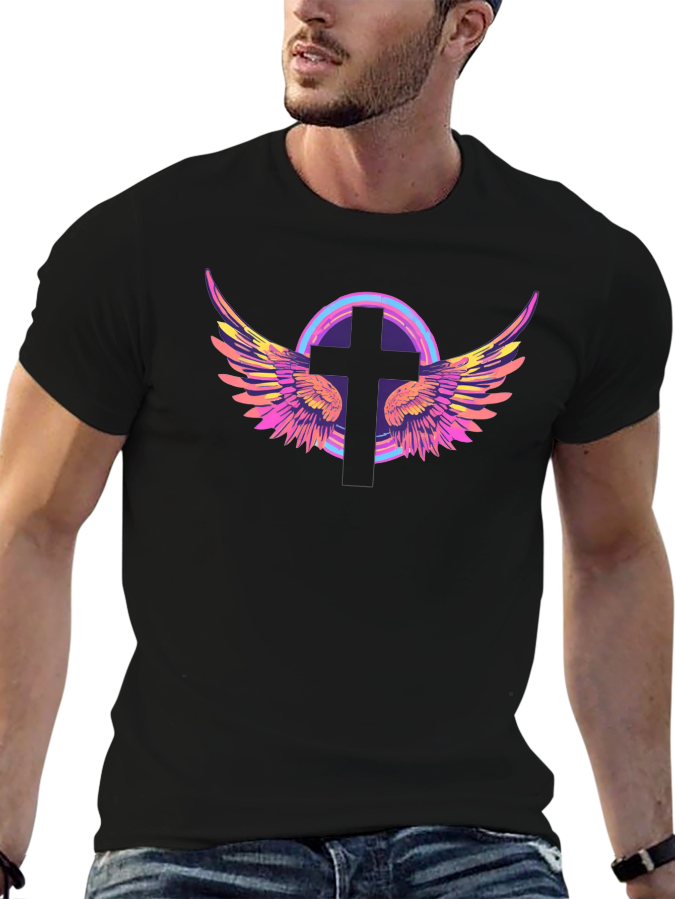 Cross with Wings Graphic Tee - Stylish Christian Apparel