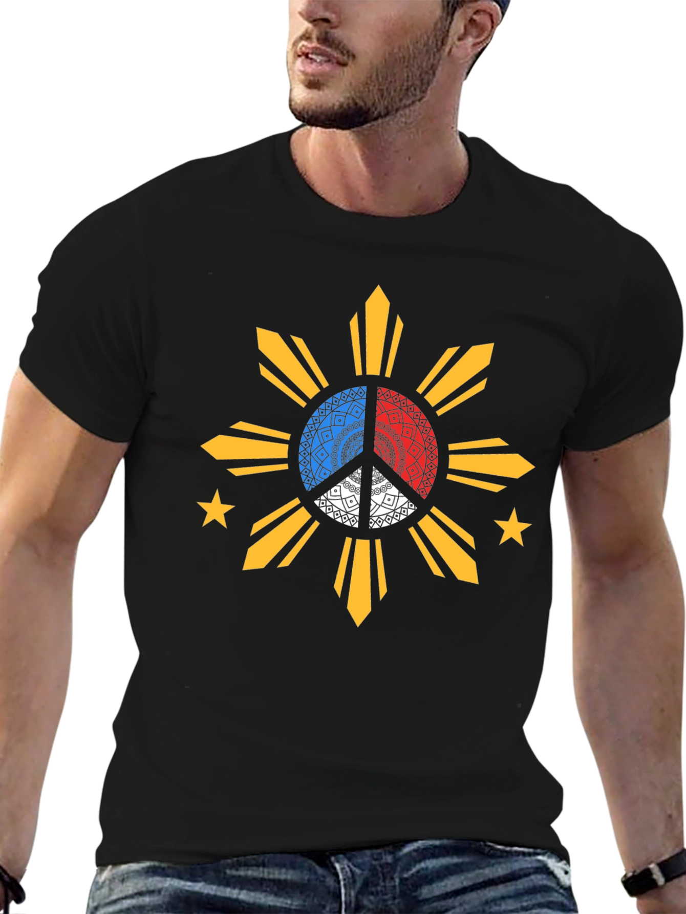 Filipino Sun Peace Sign Black T-Shirt