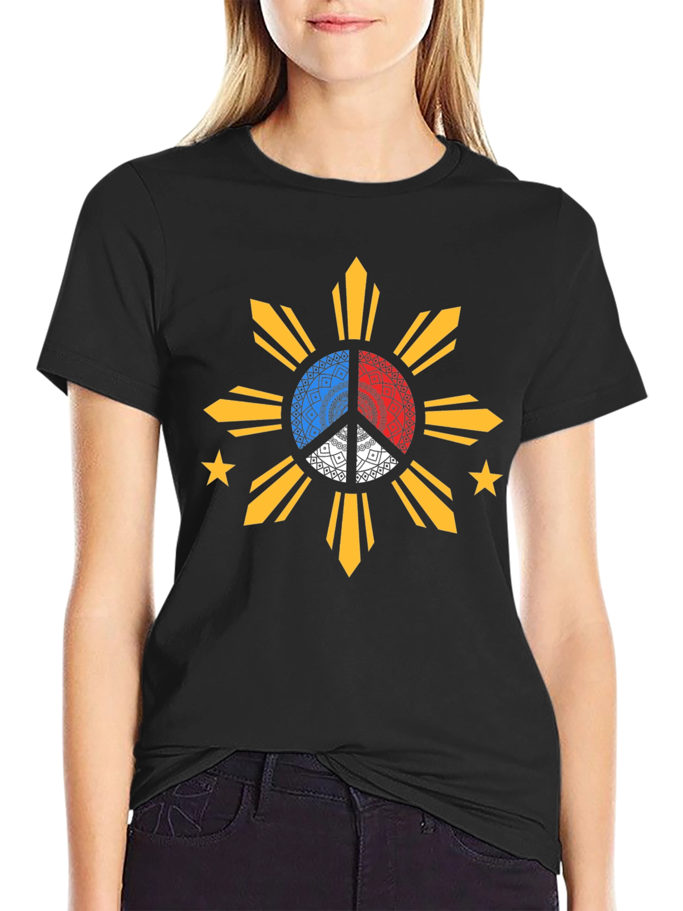 Filipino Sun Peace Sign Black T-Shirt