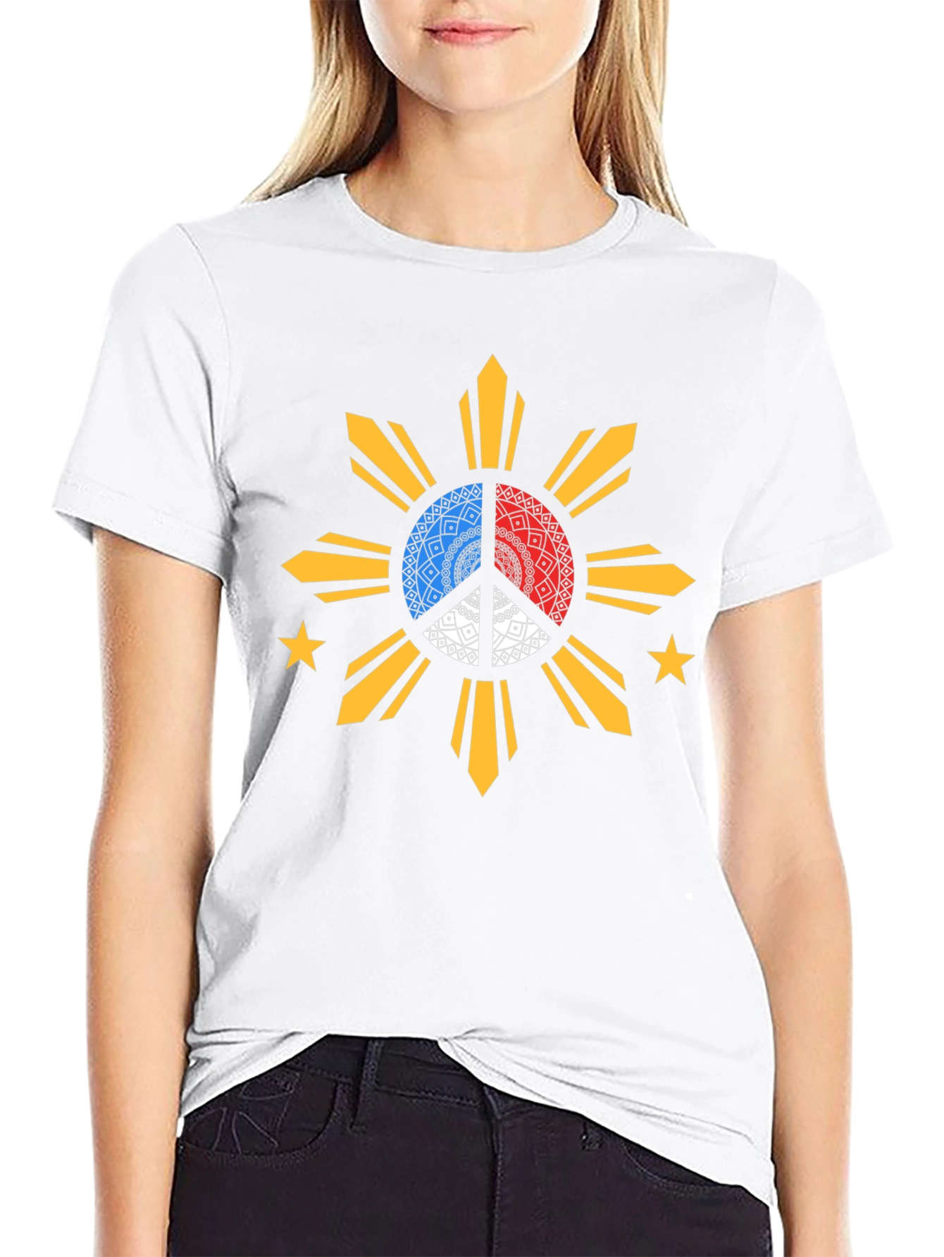 Filipino Sun Peace Sign Black T-Shirt