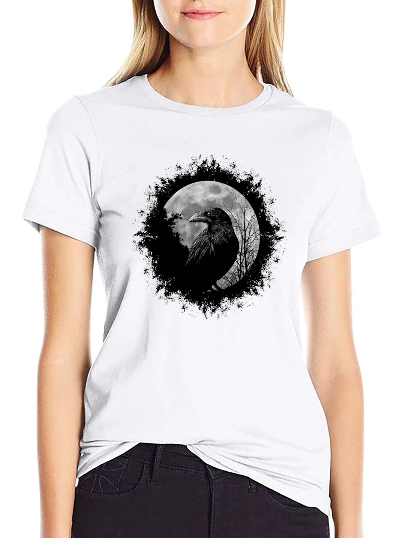 Raven Moon Graphic Tee - Black Cotton Comfort