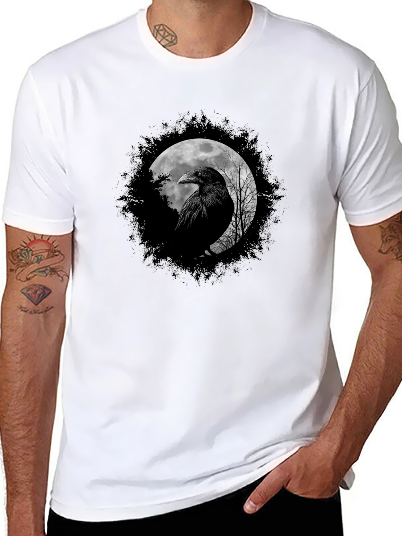 Raven Moon Graphic Tee - Black Cotton Comfort