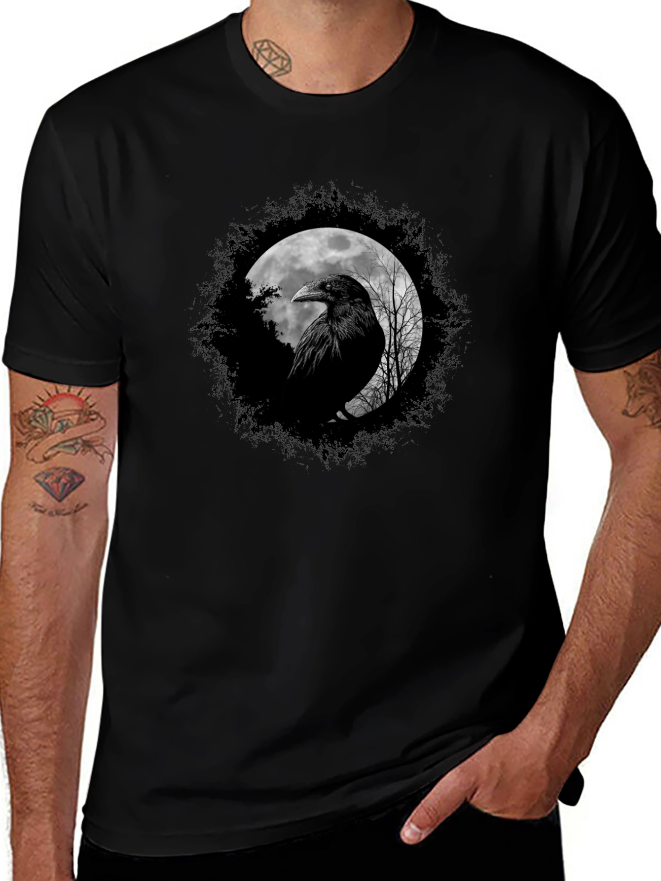 Raven Moon Graphic Tee - Black Cotton Comfort