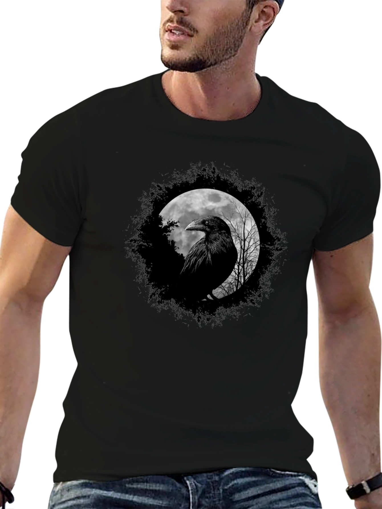 Raven Moon Graphic Tee - Black Cotton Comfort