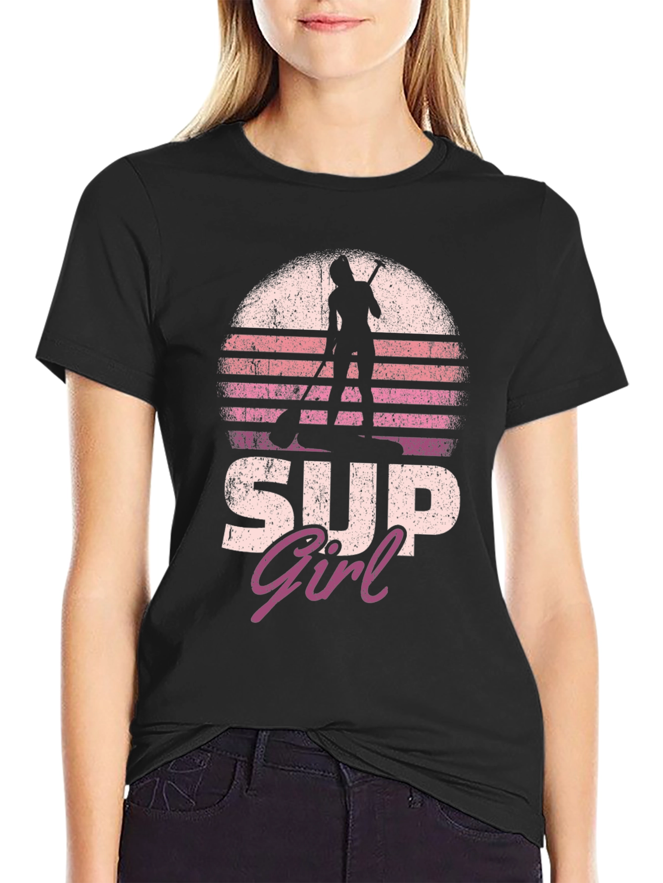 SUP Girl Sunset T-Shirt - Stand Up Paddleboarder Tee