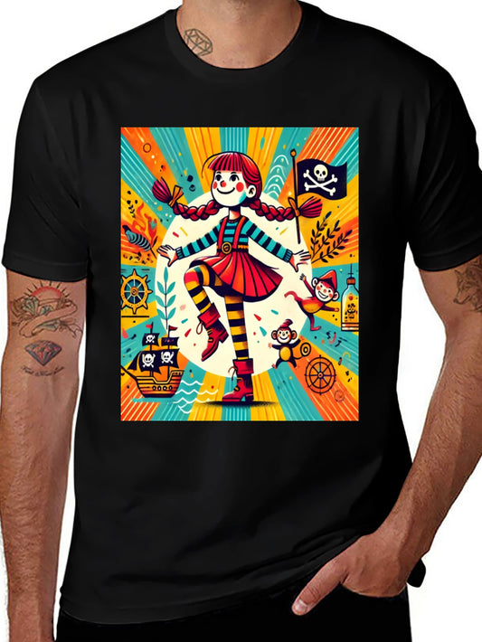 Pirate Girl Graphic Tee - Fun Cartoon Design